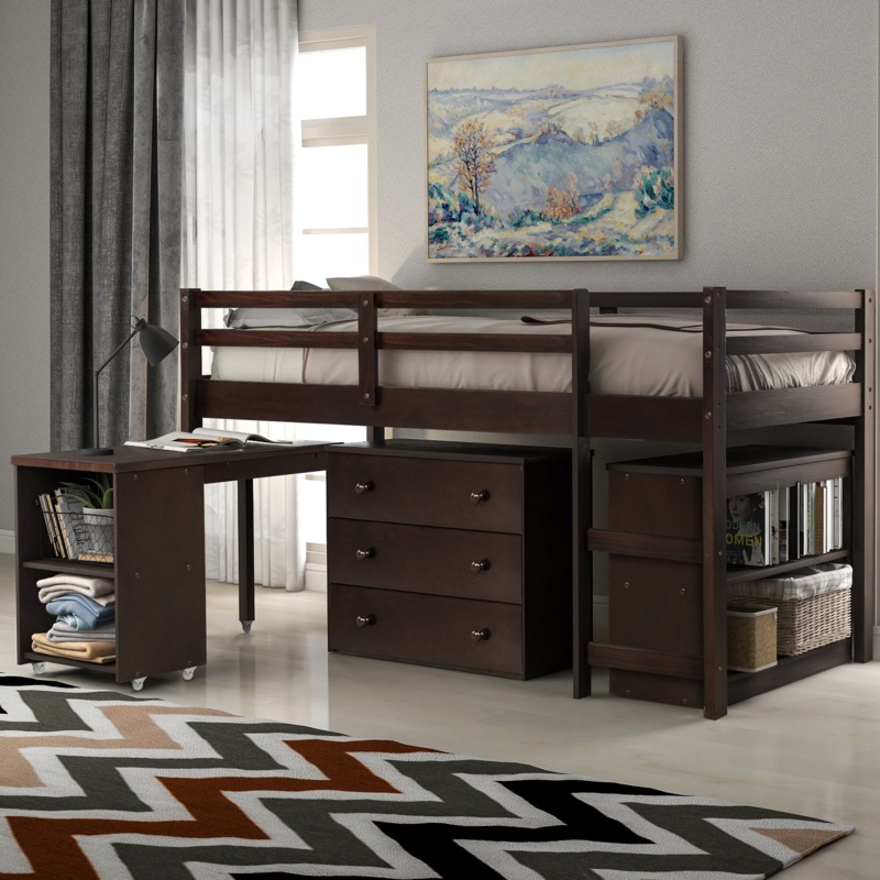 Altheimer Twin Loft Bed with Bookcase by Harriet Bee