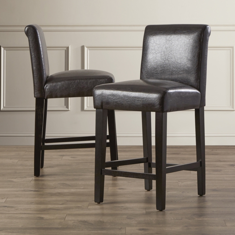 Faux Leather Bar Stools with Rolled Back