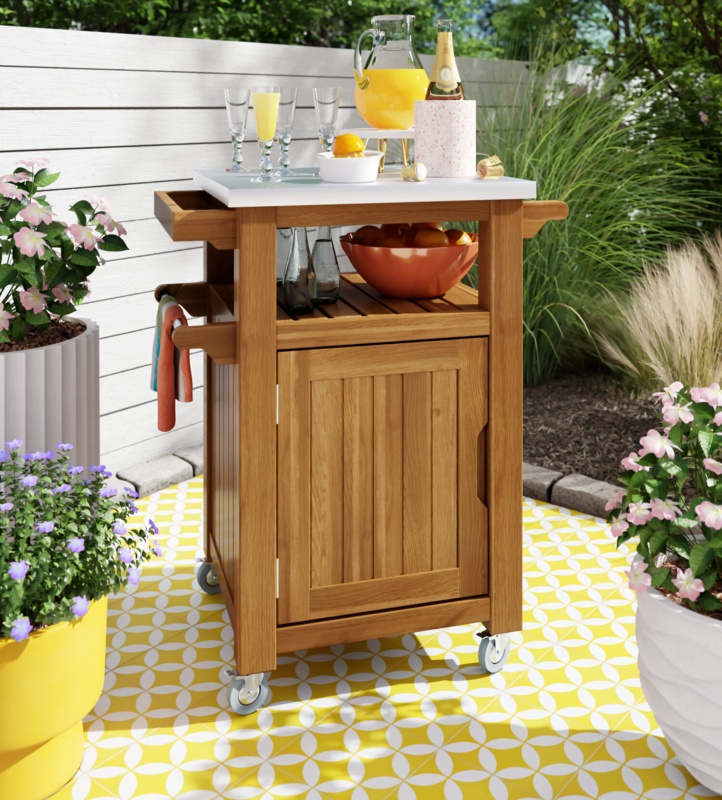 Outdoor Acacia Wood Bar Cart with Storage