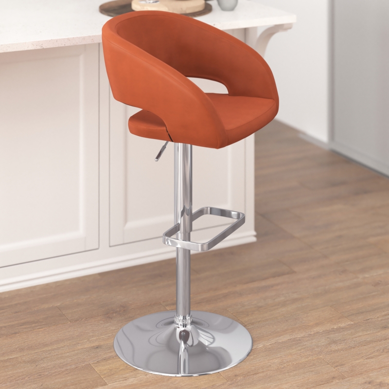 Adjustable Swivel Bar Stool with Cutout Mid-Back Design