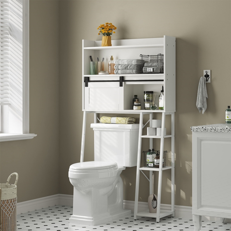 Wooden Bathroom Organizer with Barn Door Cabinet