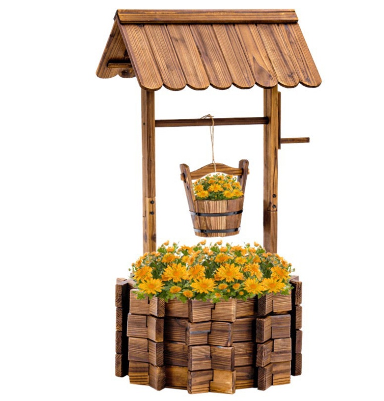Amirul Wishing Well for Outdoors Planter for Plants Flowers Large Wooden Planter