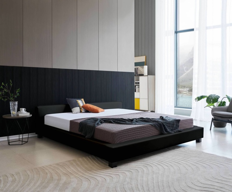 Minimalist Faux Leather Platform Bed
