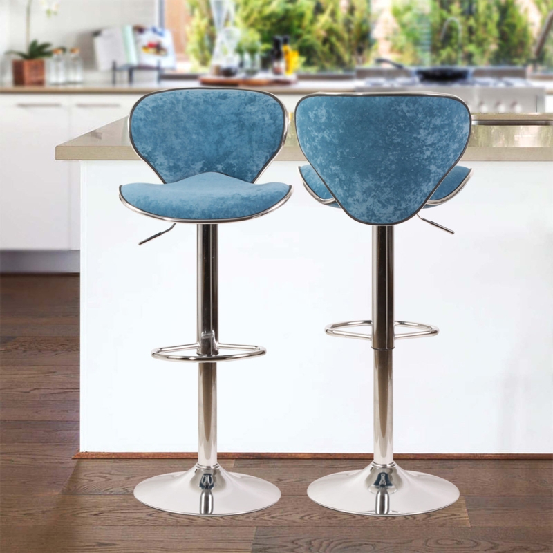 Modern Velvet Barstools Set of Two