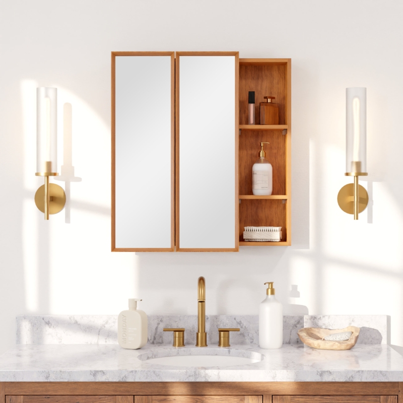 2-Door Bathroom Medicine Cabinet with Walnut Finish