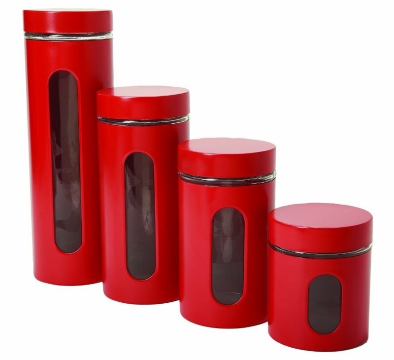 Anchor Hocking 4 Piece Palladian Window Cylinder Canister Set in Cherry