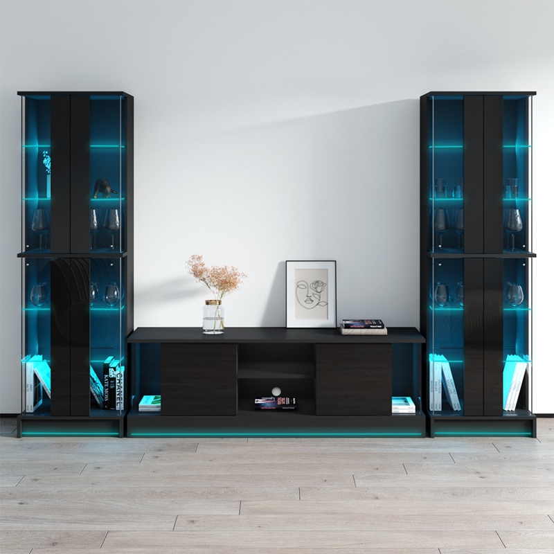 Modern Wall Unit Entertainment Center Set