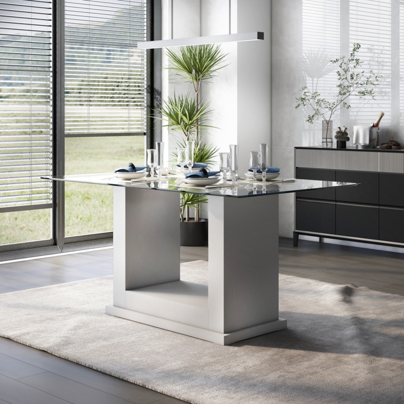 Dual Pedestal Glass Dining Table