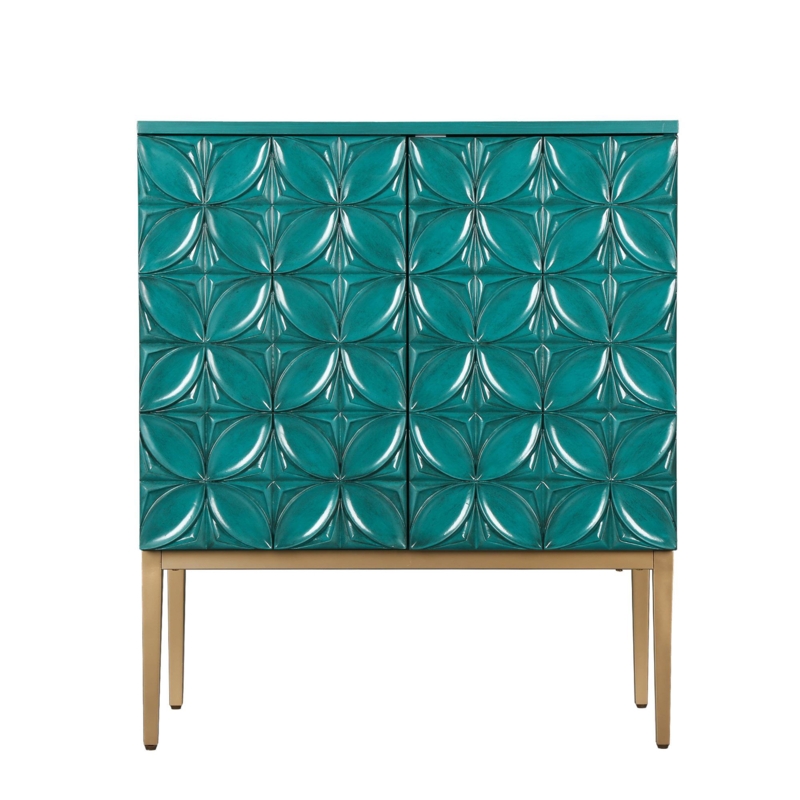 Art Deco Two-Door Credenza with Green Leaf Pattern