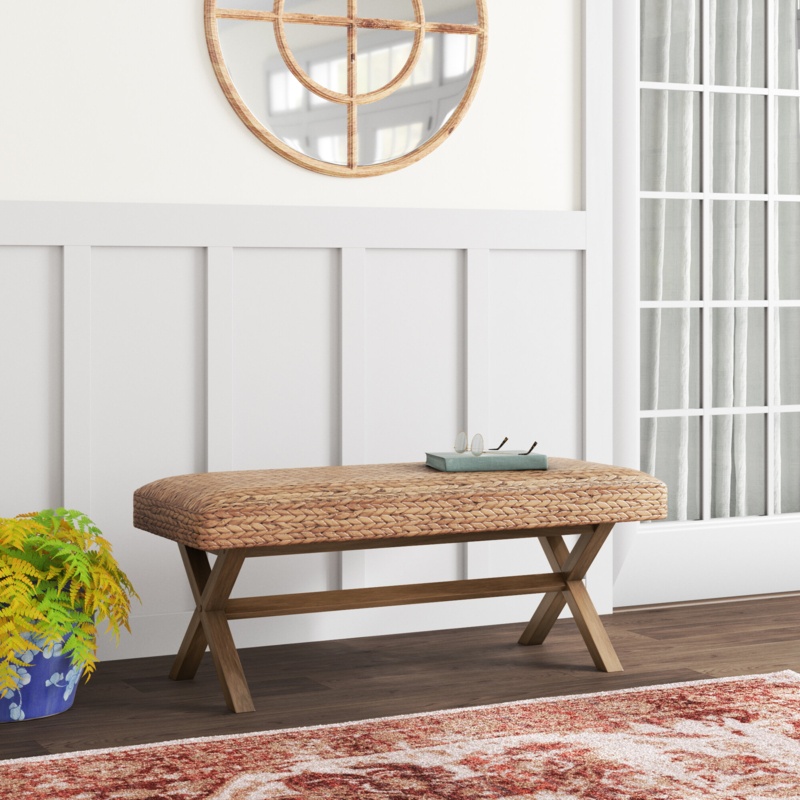 Annoeska Mahogany Wood Woven Bench
