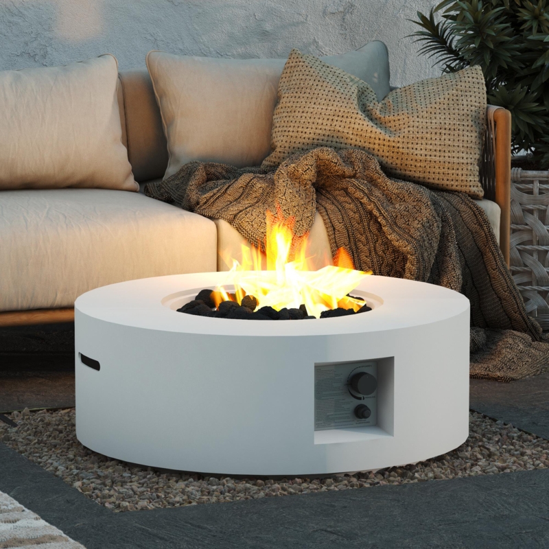 Modern Steel Fire Pit with Lava Rocks