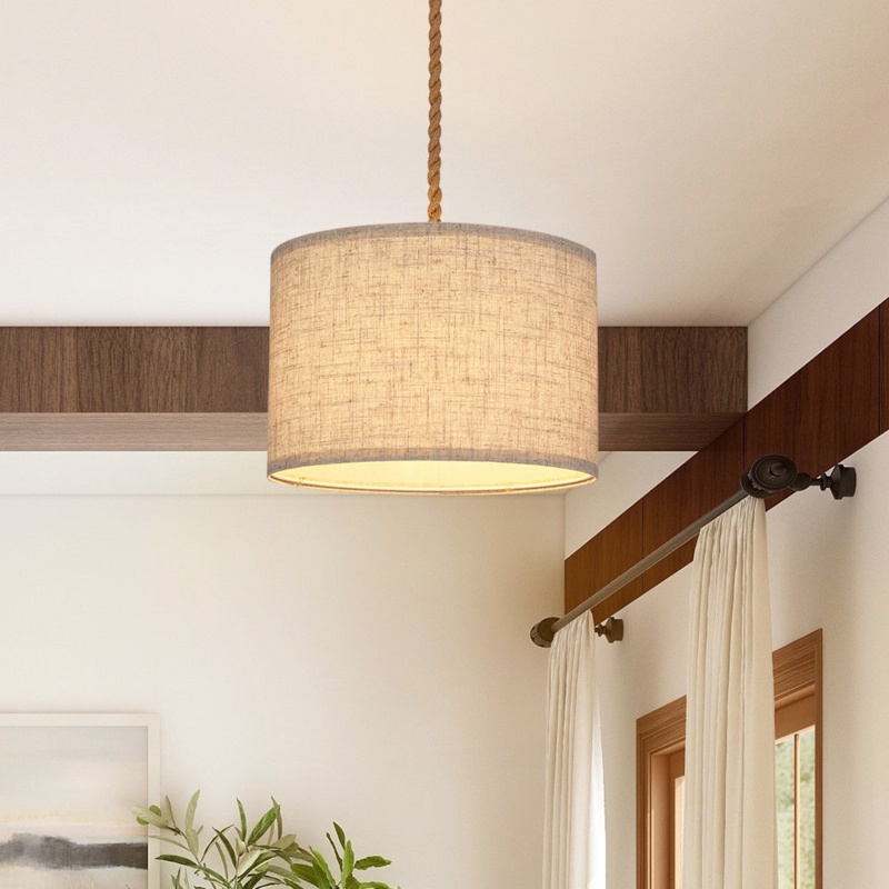 Antra Plug in Pendant Light with Hemp Rope and Fabric Lamp Shade