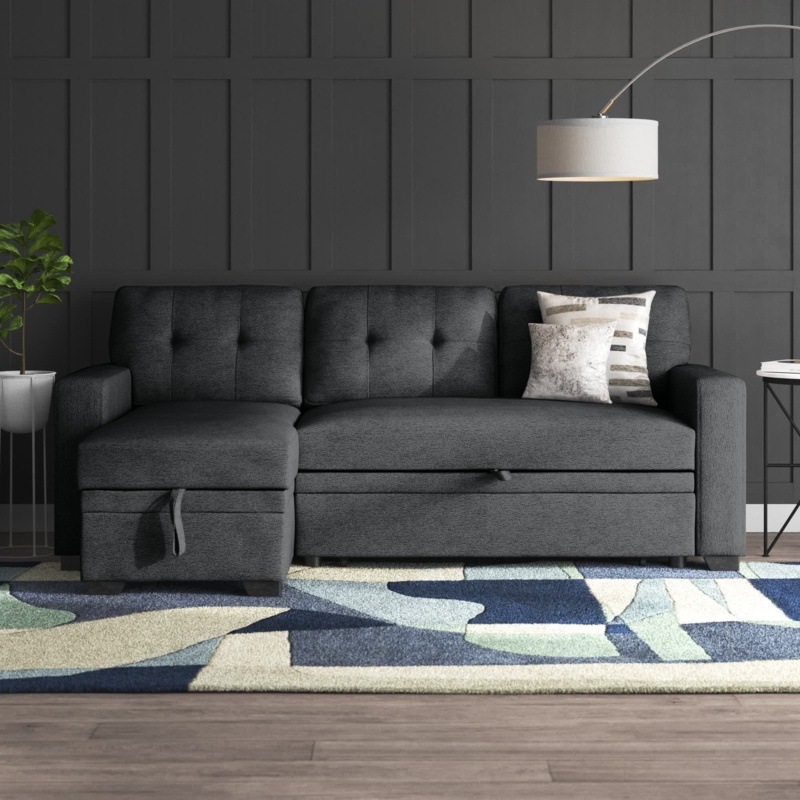 Compact L-Shaped Sectional Sofa Bed with Storage