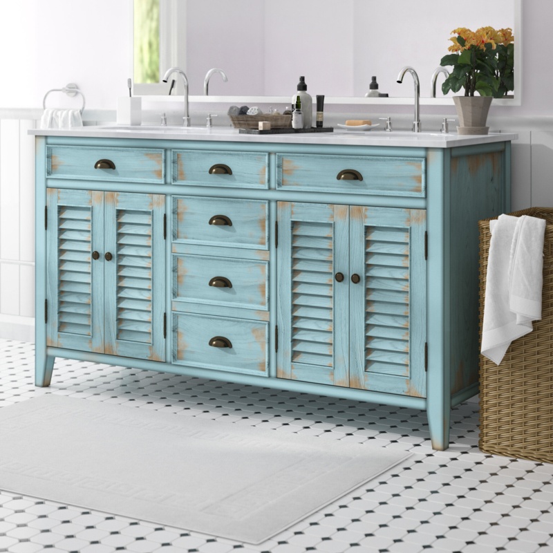 Appie 60'' Free-standing Double Bathroom Vanity with Marble Vanity Top