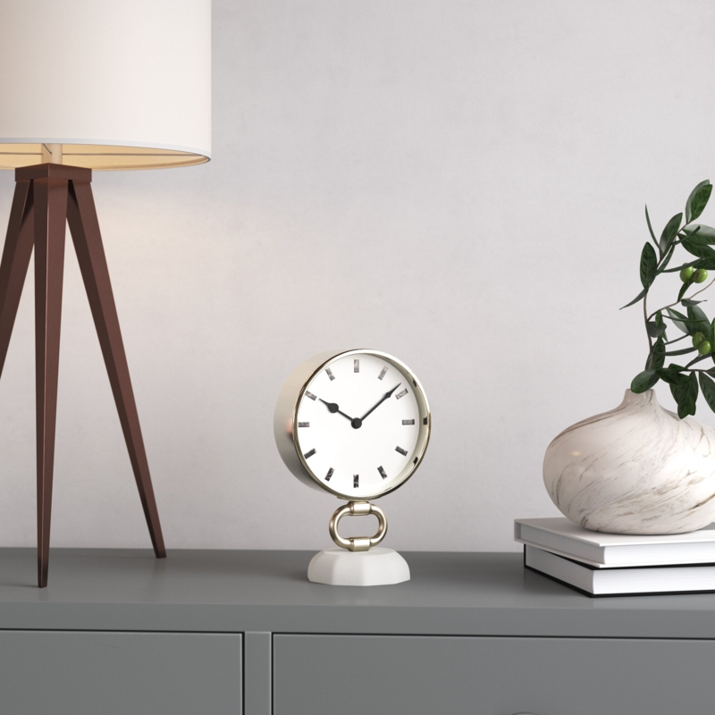 Silver Tabletop Clock with Marble Base