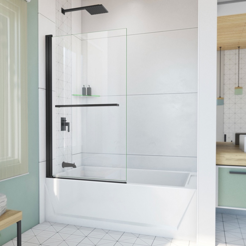 Aqua-Q Swing 34'' W x 58'' H Pivot Frameless Tub Door with Clear Glass