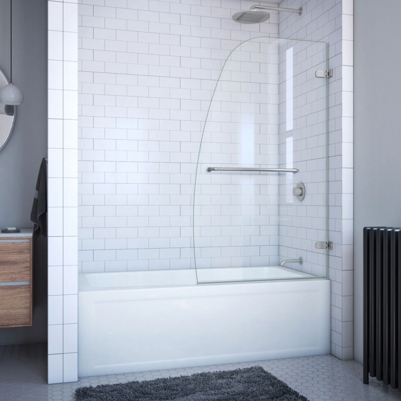 Aqua Uno 34.3125'' W x 58'' H Pivot Frameless Tub Door with Clear Glass