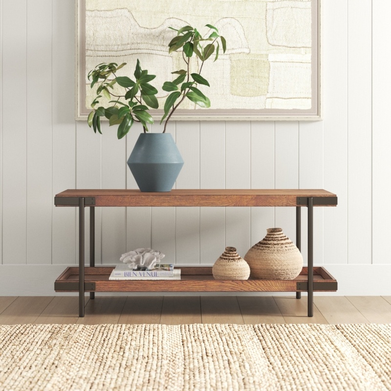 Aquino Wood Shelves Storage Bench
