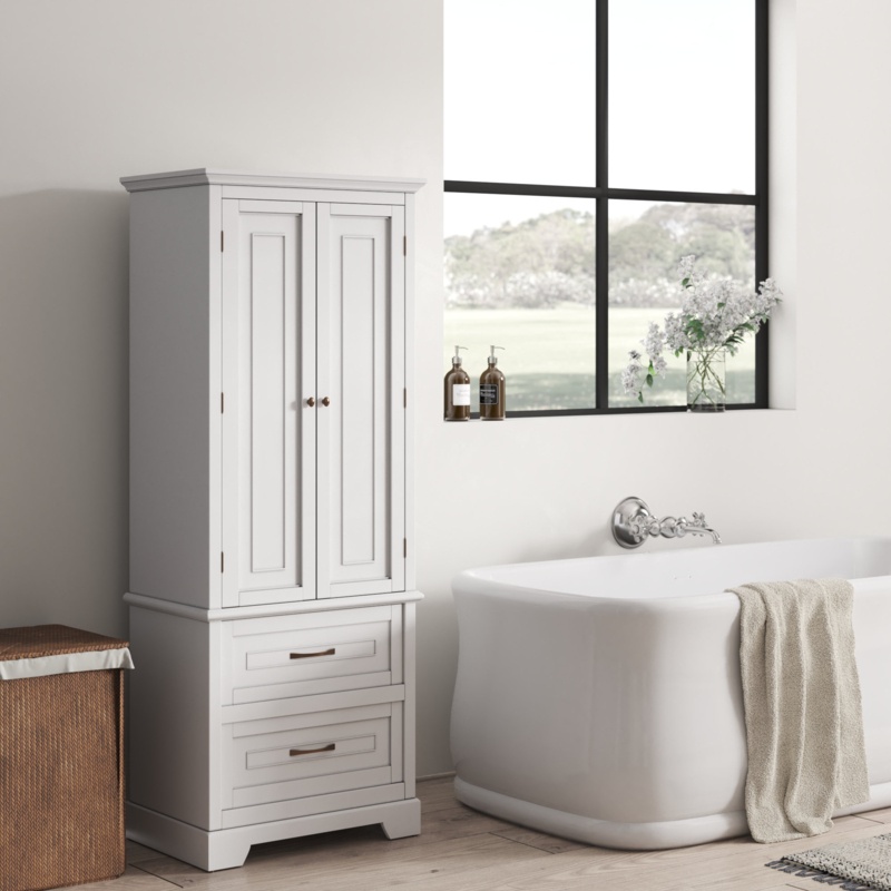 Wooden Linen Tower with Shelves and Drawers