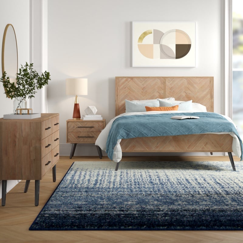 Herringbone Pattern Acacia Wood Bedroom Set