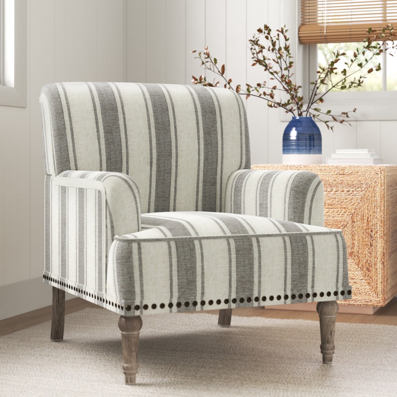Striped Armchair with Nailhead Trim