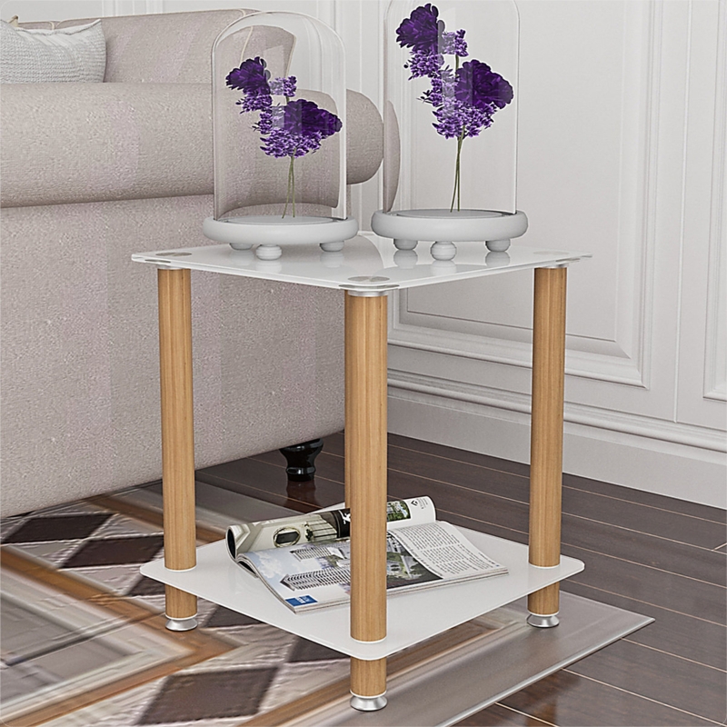Black & Walnut 2-Tier Side Table with Storage