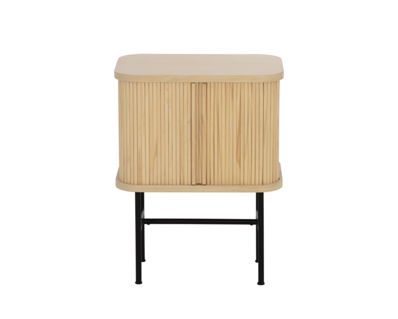 Travel-Inspired Wood Nightstand with Tambour Doors