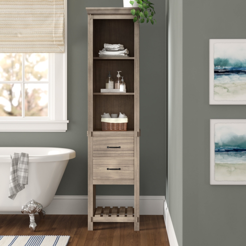 Traditional Wood Linen Tower with Shelves