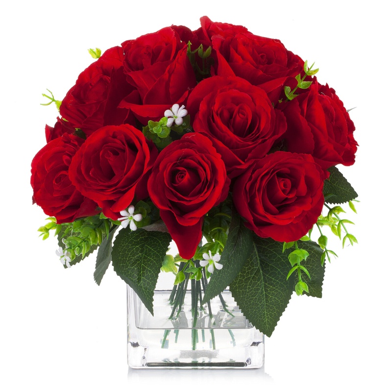 Artificial Roses in Glass Vase