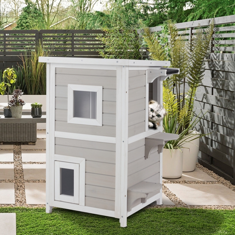 Wooden Pet Cat House with Roof