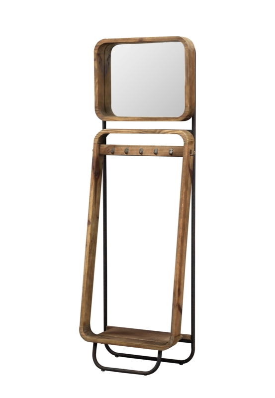 Industrial Metal and Wood Coat Rack with Mirror