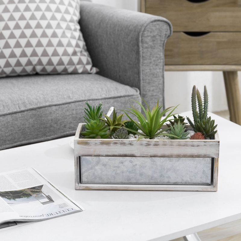 Whitewashed Wood and Metal Planter Box