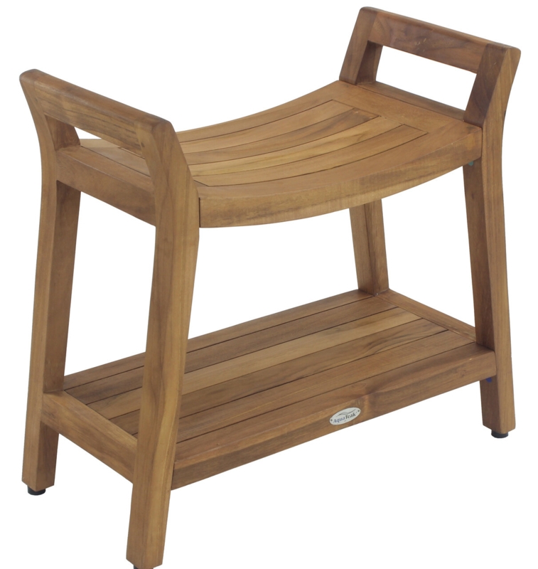 Teak Shower Bench with Storage Shelf