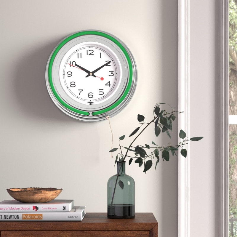 14" Neon Wall Clock with Double Neon Rings