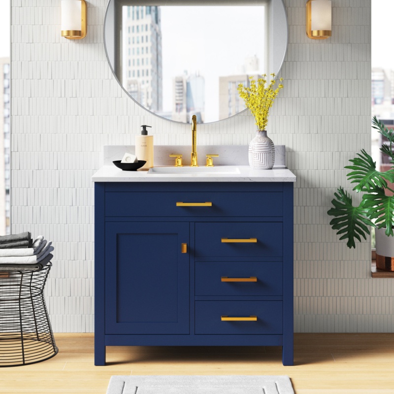 Atencio 36'' Free-standing Single Bathroom Vanity with Engineered Stone Vanity Top