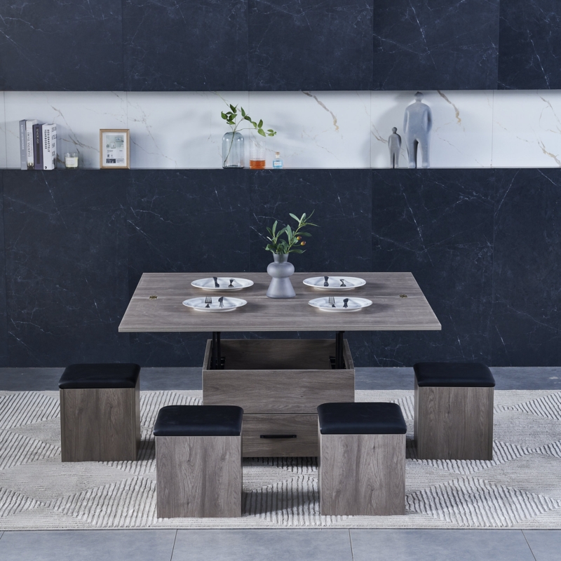 Coffee Table and Stool Set with Hidden Storage