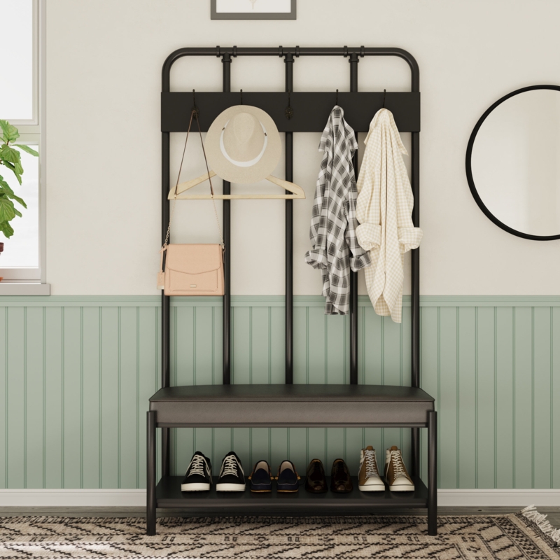 Hall Tree with Upholstered Storage Bench