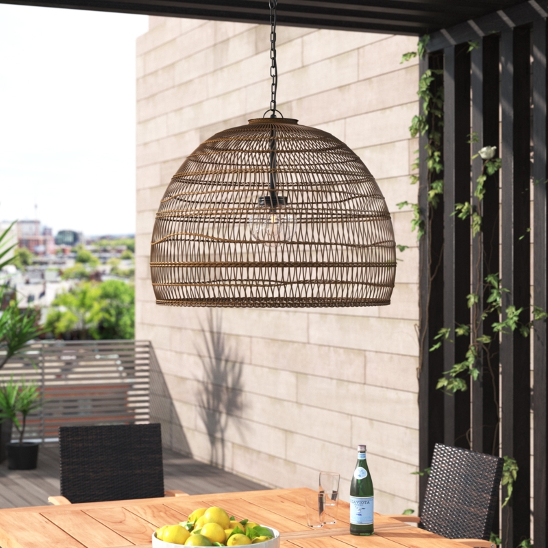 Bell-Shaped Wicker Pendant Light for Outdoors