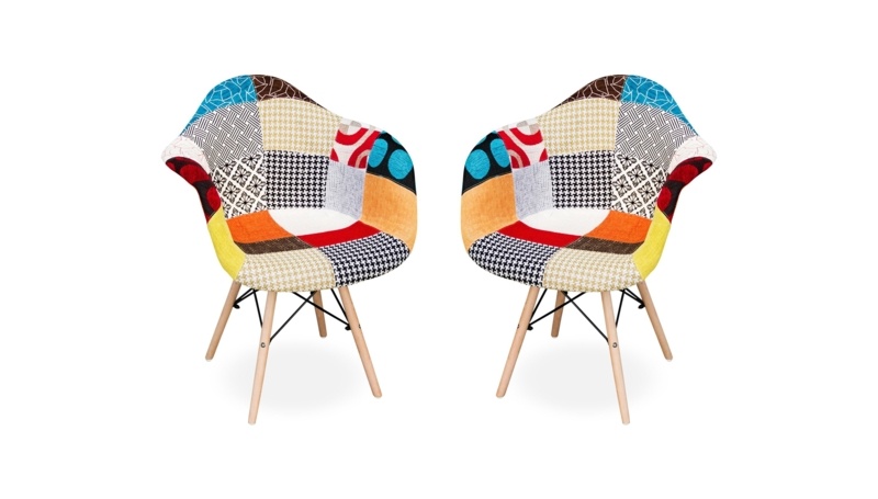 Aurael Multi Colour Patchwork Armchair With Wood Legs (Pack Of 2)