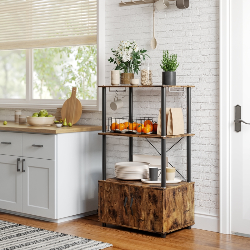 Microwave Cabinet with Baking Rack and Sideboard