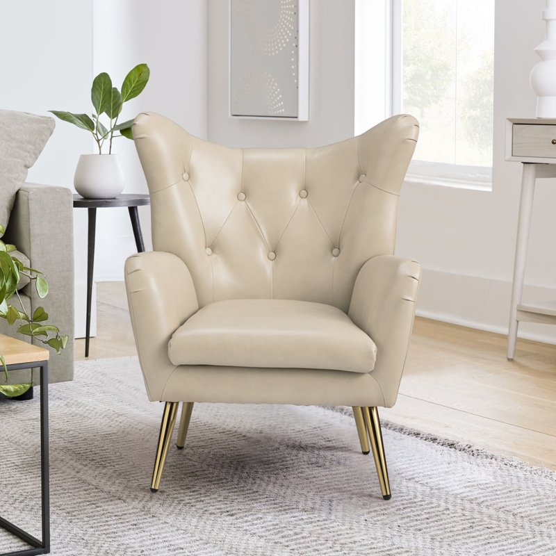 Modern Wingback Armchair with Golden Legs