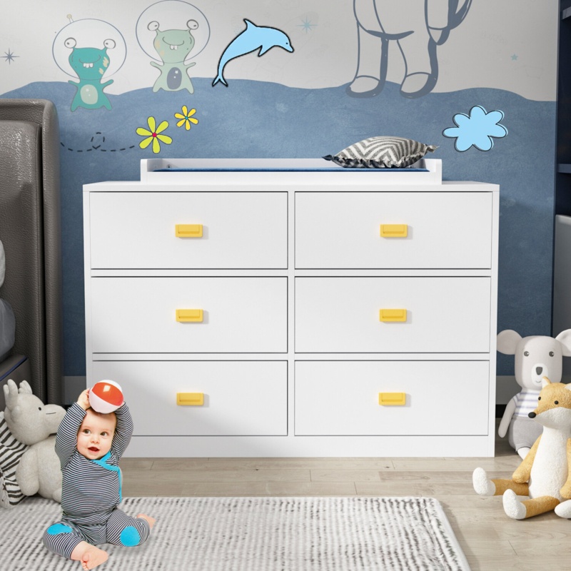 6 Drawers Changing Dresser with Table Topper