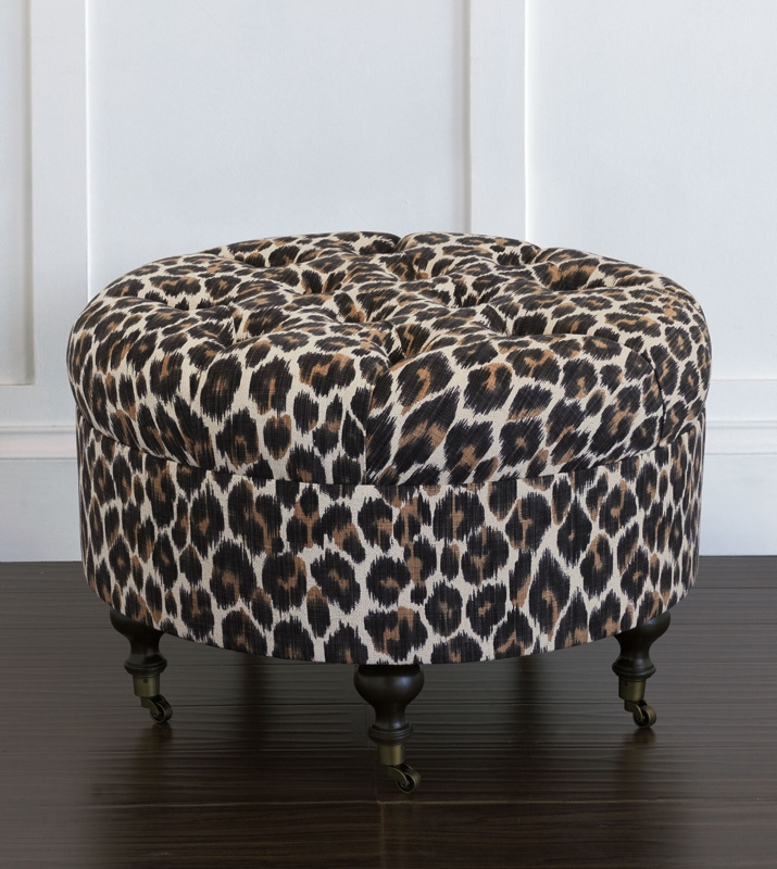 Elegant Animal Print Ottoman with Casters