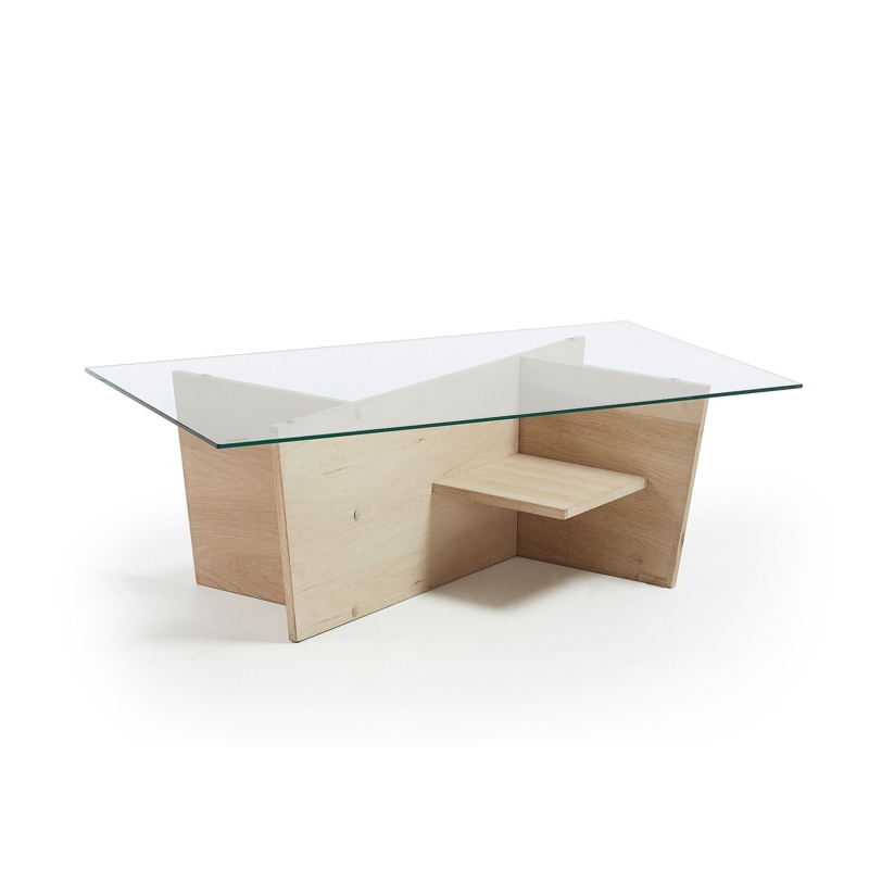 Geometric Oak Coffee Table with Glass Top