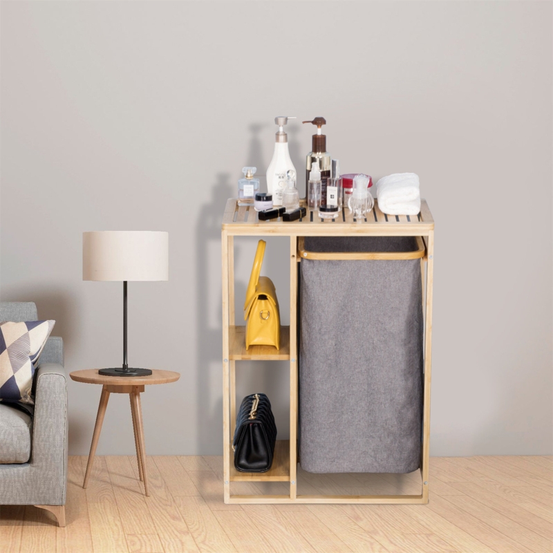 Bamboo Laundry Basket with 2-Tier Table Top