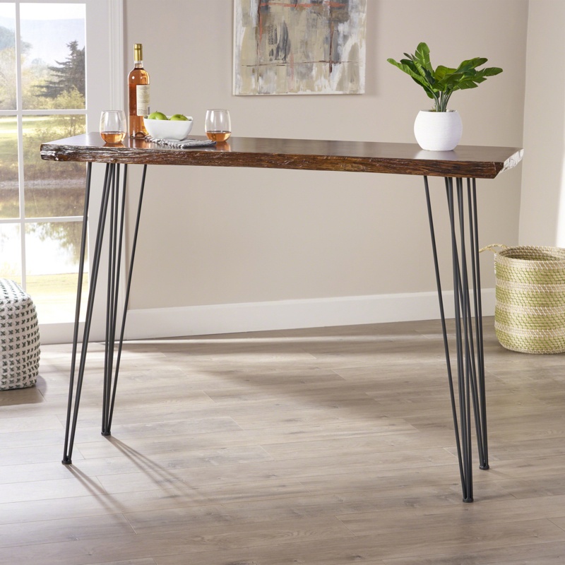 Faux Live Edge Bar Height Table with Hairpin Legs