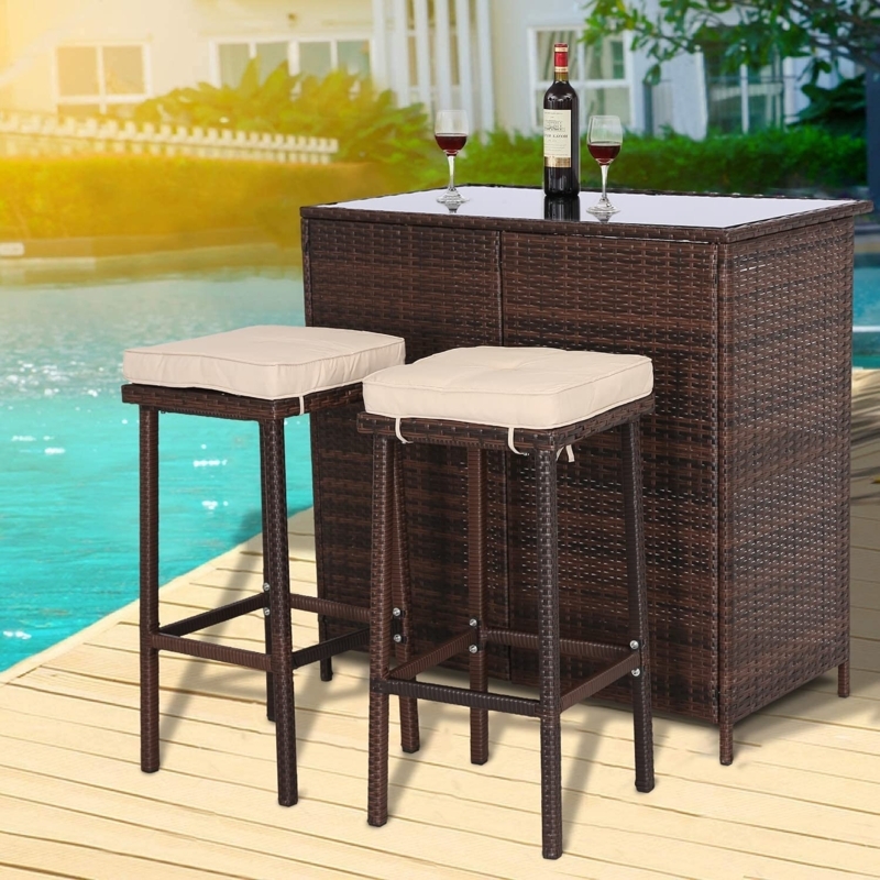 Outdoor Bar Set with Cushioned Stools and Table