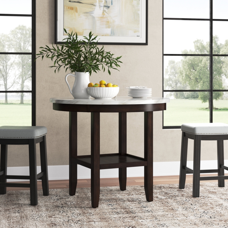 Faux Marble Dining Table with Storage Shelf