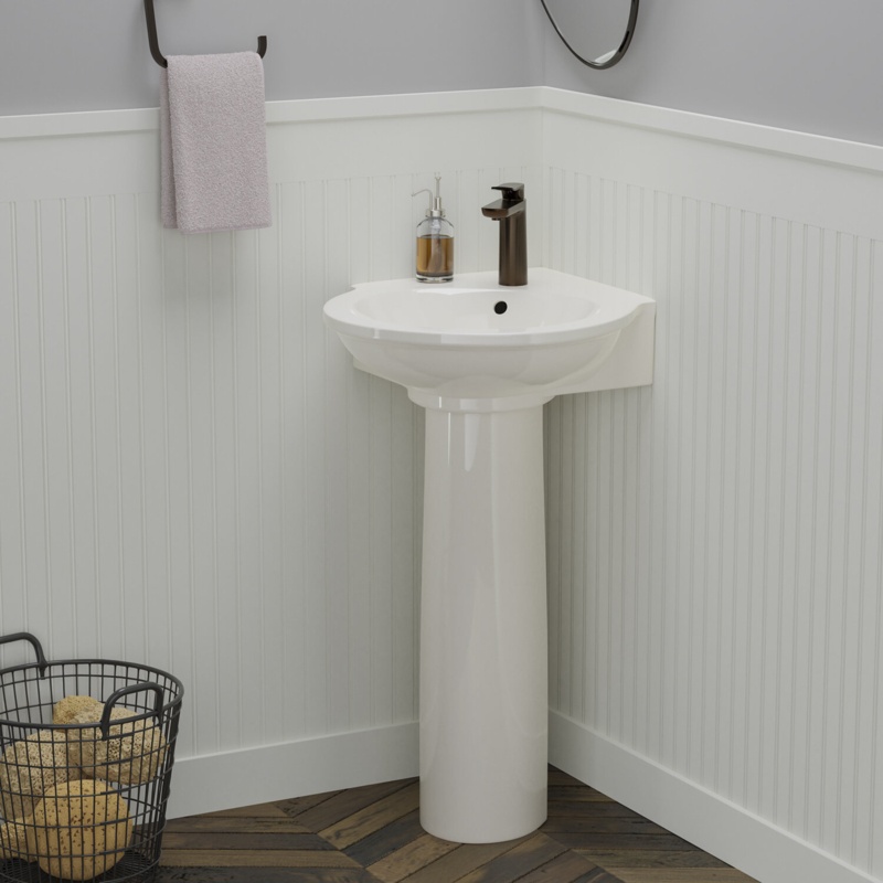 Barclay Evolution Corner 27.5'' Tall Vitreous China Specialty Pedestal Bathroom Sink with Overflow