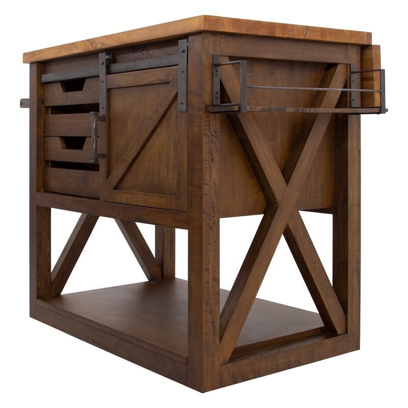 Barn Door Style Foldable Kitchen Island 